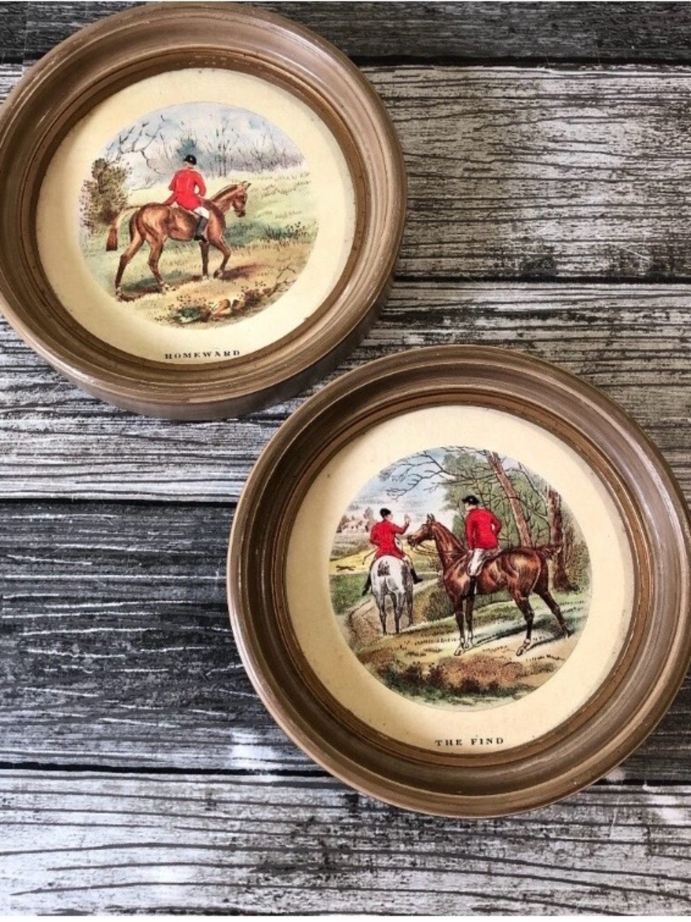 Vintage 1950s Equestrian Fox Hunt Wall Plaques - Pair